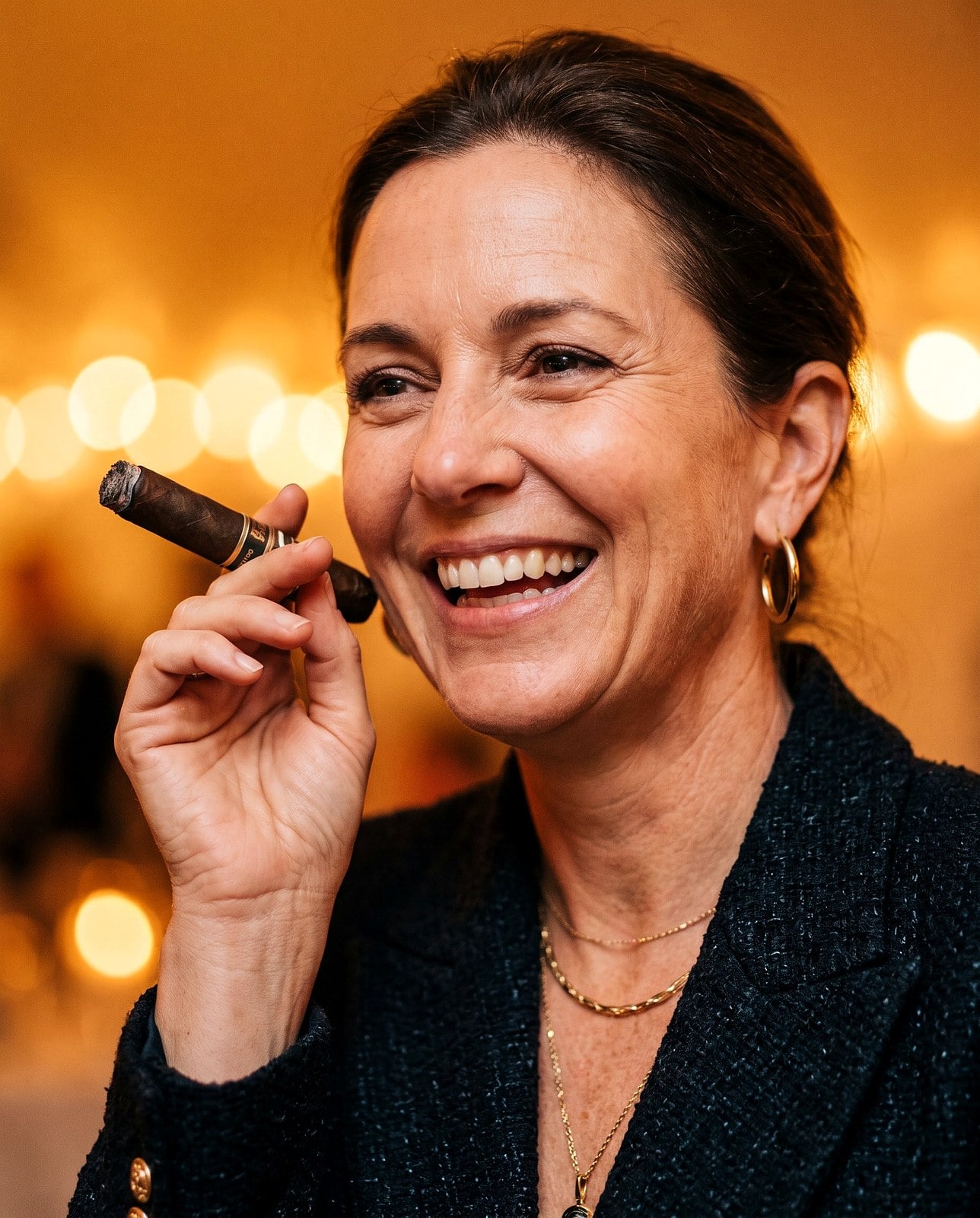 Guest enjoying a premium cigar at the event