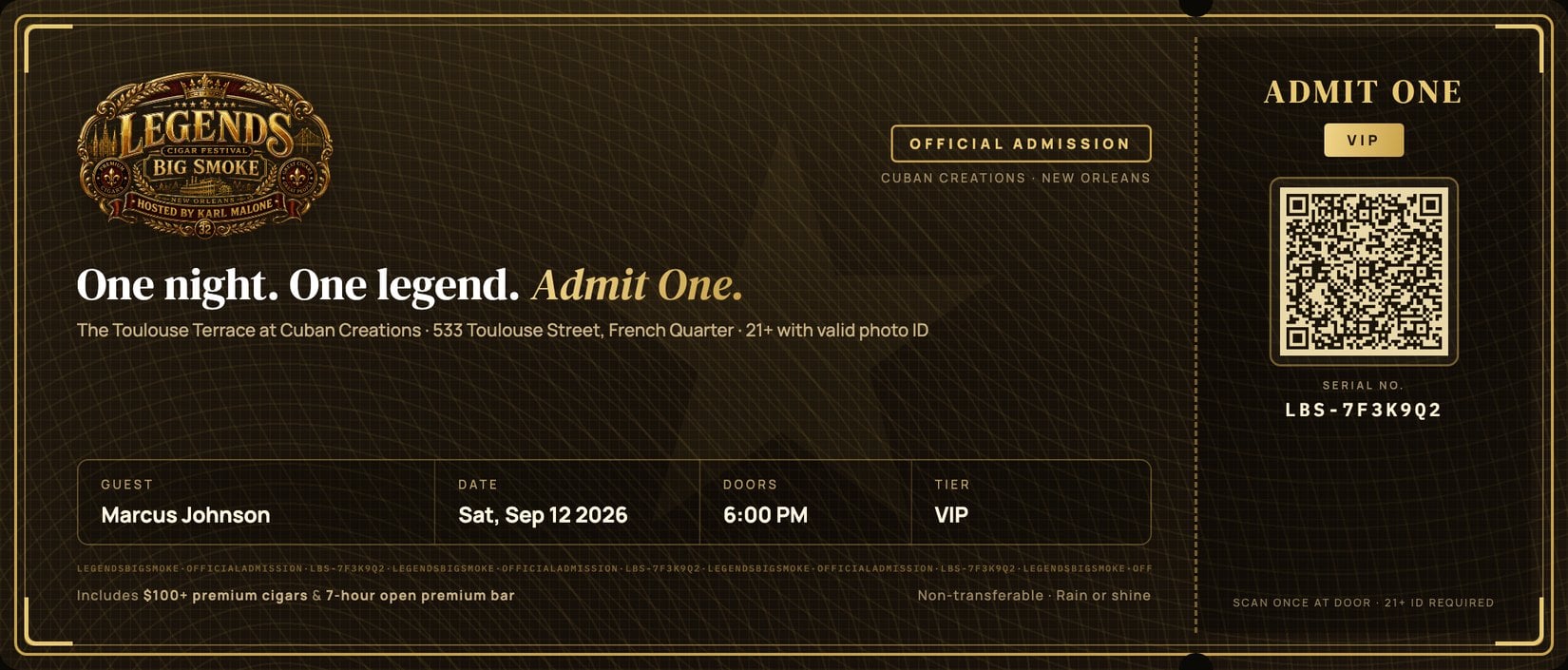 Legends Big Smoke e-ticket — Admit One, hosted by Karl Malone